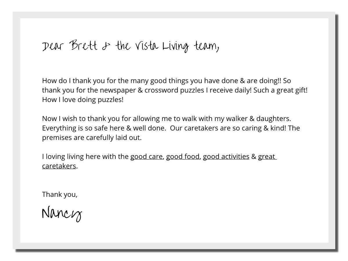 Vista Living Assisted Living Testimonial