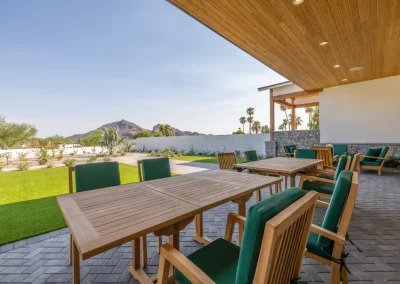 Assisted Living Paradise Valley Hummingbird Backyard Benches in the Morning